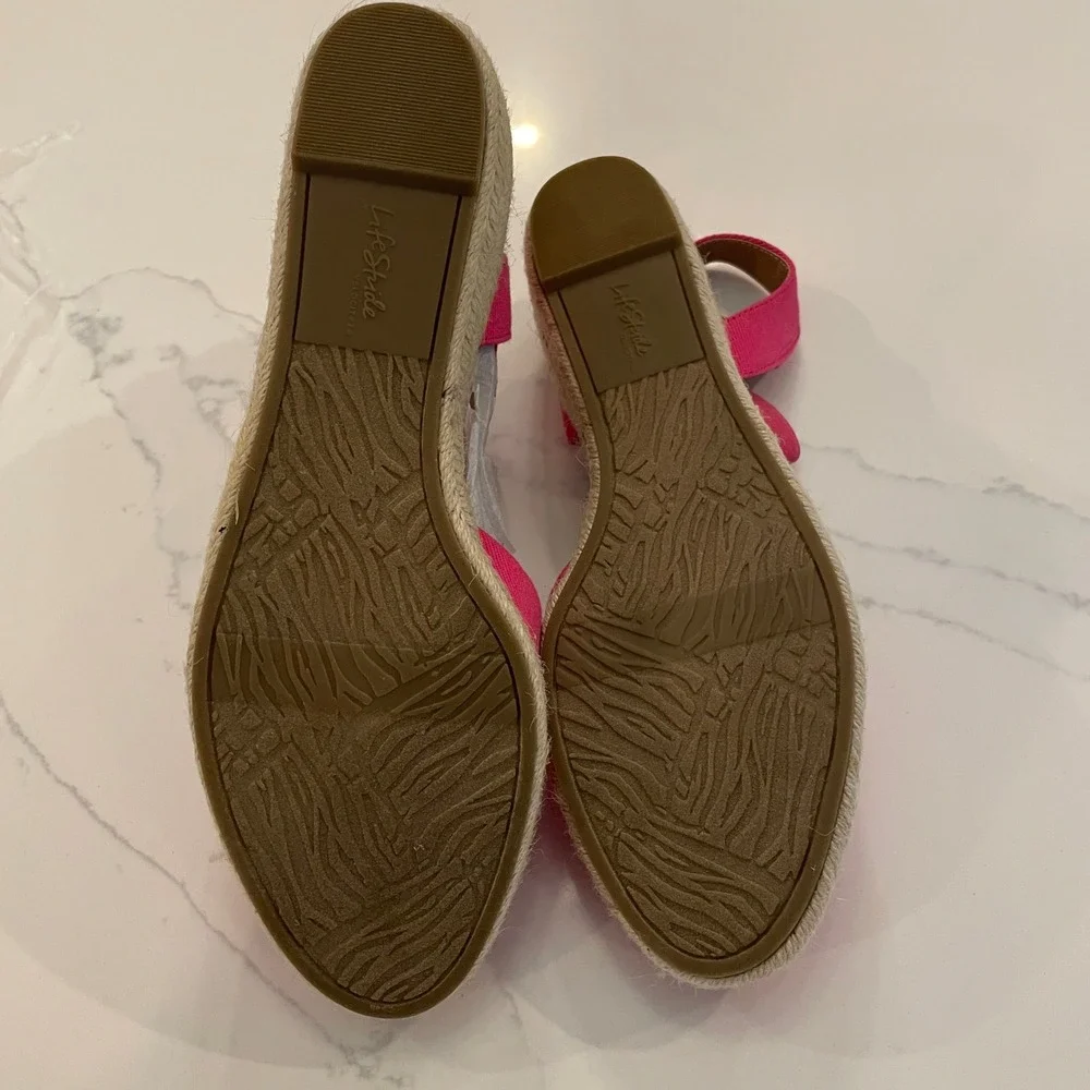 NIB LifeStride Pink Espadrille Wedge Sandals
